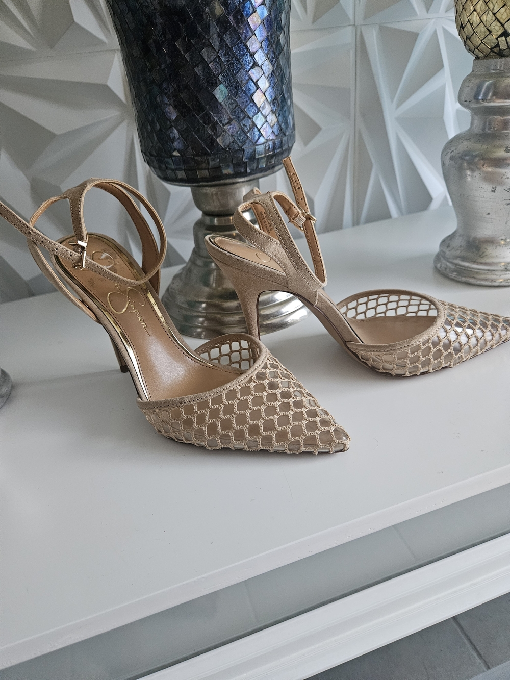 Jessica Simpson Nude/Tan Mesh Pointed-Toe Slingback Heels